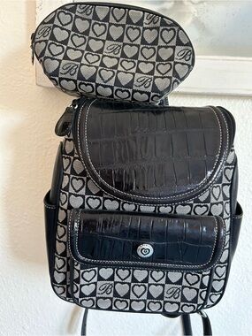 Brighton Vintage Julia Signature Heart Small Backpack & Matching Pouch Set EEUC